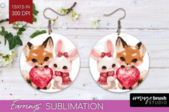 Fox and bunny Valentine Round Earrings Cute Valentines Day Product Image 1