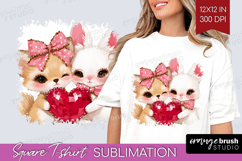 Fox and Bunny Valentine Square Tshirt Background Cute Day Product Image 1