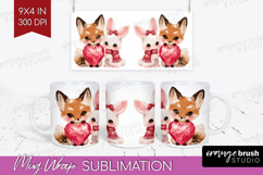 Fox and bunny Valentine Mug Wrap Cute Valentines Day Mug PNG Product Image 1