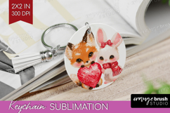 Fox and bunny Valentine Keychain PNG Cute Valentines Day Product Image 1