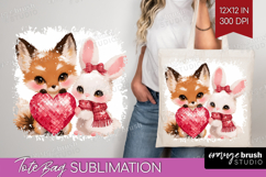 Fox and bunny Valentine Tote Bag Cute Valentines Day Tote Product Image 1