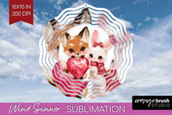 Fox and bunny Valentine Wind Spinner Sublimation PNG Cute Product Image 1