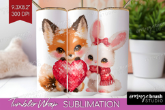 Fox and bunny Valentine Tumbler Wrap Cute Valentines Day PNG Product Image 1