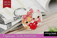 Fox and Bunny Valentine Keychain PNG Cute Valentines Day Product Image 1