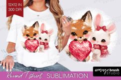 Fox and bunny Valentine Round Tshirt Background Cute Day PNG Product Image 1