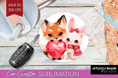 Fox and bunny Valentine Car Coaster Cute Valentines Day PNG Product Image 1