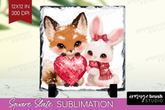 Fox and bunny Valentine Slate PNG Cute Valentines Day Square Product Image 1