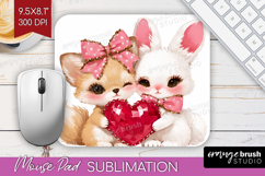 Fox and Bunny Valentine Mouse Pad Sublimation Cute Day PNG Product Image 1