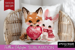 Fox and bunny Valentine Pillow Sublimation Cute Valentines Product Image 1