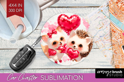 Fox and Hedgehog Valentine Car Coaster Cute Valentines Day Product Image 1