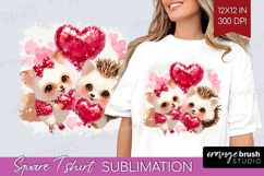 Fox and Hedgehog Valentine Square Tshirt Background Cute Day Product Image 1