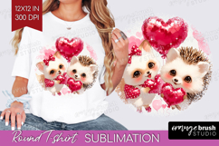 Fox and Hedgehog Valentine Round Tshirt Background Cute Day Product Image 1