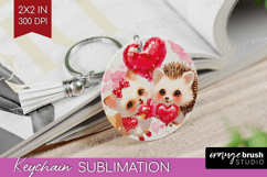Fox and Hedgehog Valentine Keychain PNG Cute Valentines Day Product Image 1