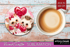 Fox and Hedgehog Valentine Round Coaster Cute Valentines Day Product Image 1