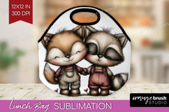 Fox and Raccoon Valentine Lunch Bag Whimsical Animal Lunch Product Image 1