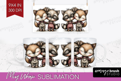 Fox and Raccoon Valentine Mug Wrap Whimsical Animal Mug PNG Product Image 1