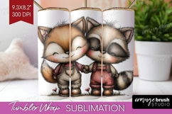 Fox and Raccoon Valentine Tumbler Wrap Whimsical Animal PNG Product Image 1