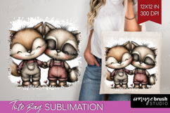 Fox and Raccoon Valentine Tote Bag Whimsical Animal Tote Bag Product Image 1