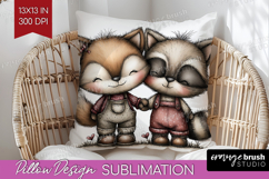 Fox and Raccoon Valentine Pillow Sublimation Whimsical Cover Product Image 1