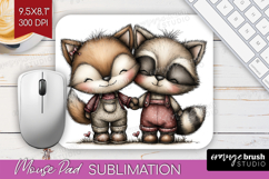 Fox and Raccoon Valentine Mouse Pad Sublimation Whimsical Product Image 1