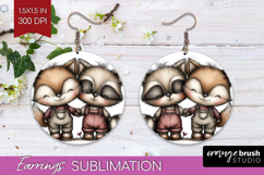 Fox and Raccoon Valentine Round Earrings Whimsical Animal Product Image 1