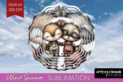 Fox and Raccoon Valentine Wind Spinner Sublimation PNG Product Image 1