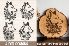Fox head floral SVG files—4 woodland animal profiles with flowers and leaves for cutting machines and laser engraving.