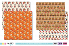 Cute Christmas digital patterns featuring foxes with Santa hats, raccoons with cookies, owls with ornaments, and penguins in festive scarves.