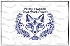 Fox Cross Stitch Pattern Digital Download PDF. Blue Animal Product Image 1