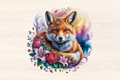 Fox with Rose Branch PNG Sublimation Product Image 1