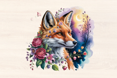 Whimsical Fox with Rose Branch PNG Sublimation Product Image 1