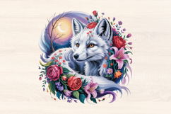 Rose Branch and White Fox PNG Sublimation Product Image 1