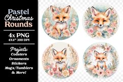 Watercolor Fox Christmas Round Ornament Coaster Clipart Product Image 1