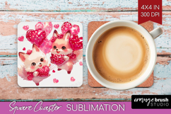 Foxes Valentine Square Coaster Cute Valentines Day Coaster Product Image 1