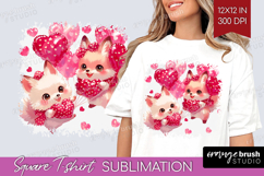 Foxes Valentine Square Tshirt Background Cute Valentines Day Product Image 1