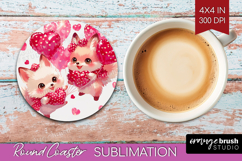 Foxes Valentine Round Coaster Cute Valentines Day Coaster Product Image 1