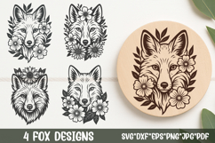 Fox svg with flowers—woodland animal vector set featuring hand-drawn fox heads and wildflowers for Cricut, mug, and decor.