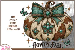 Howdy Fall Western faux embroidery Pumpkin png, Cowhide Fall Product Image 1