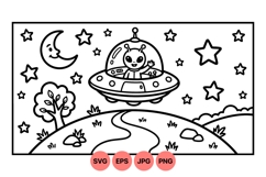 Whimsical Alien Spaceship Coloring Clipart Design Product Image 1
