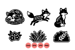 Hand Drawn Fox Silhouette Clipart With Floral Elements Product Image 1