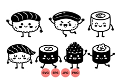 Cute Kawaii Sushi Characters Vector Illustration Product Image 1