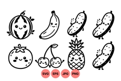 Hand Drawn Kawaii Fruit And Vegetable Clipart Product Image 1