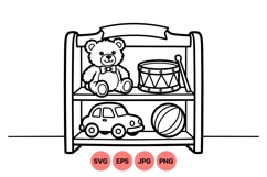 Black And White Kids Toy Shelf Vector Art Product Image 1