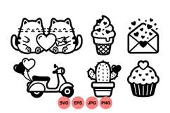 Cute Love Cats And Sweet Dessert Svg Product Image 1