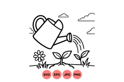 Hand Drawn Garden Watering Vector Clipart Illustration Product Image 1