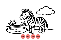Cute Cartoon Zebra Vector Outline Illustration Product Image 1