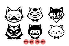 Hand Drawn Mustache Cat Clipart Product Image 1