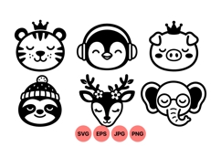 Cute Animal Face Svg Clipart For Kids Crafts Product Image 1