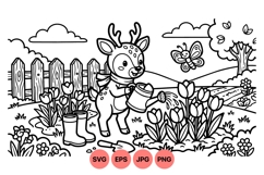 Hand Drawn Woodland Deer Garden Coloring Page Product Image 1