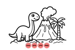 Cute Dinosaur Volcano Clipart Design for Kids Product Image 1